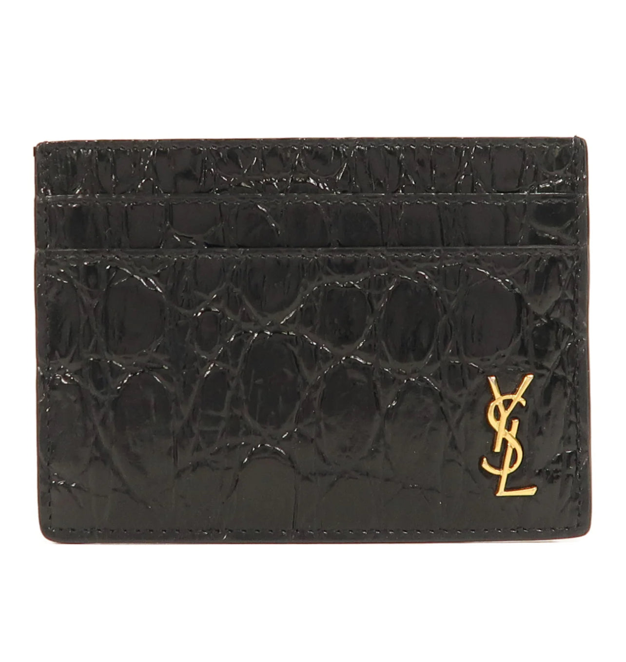 Saint Laurent Tiny Cassandre Croc Embossed Card Case