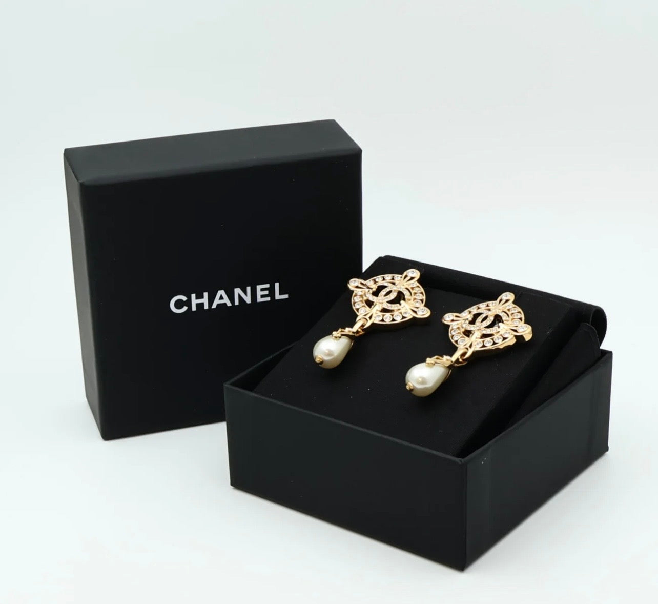 Chanel Compass Pearl Drop Earrings