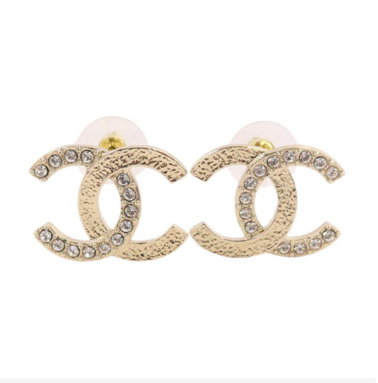 Chanel Crystal CC Gold Earrings