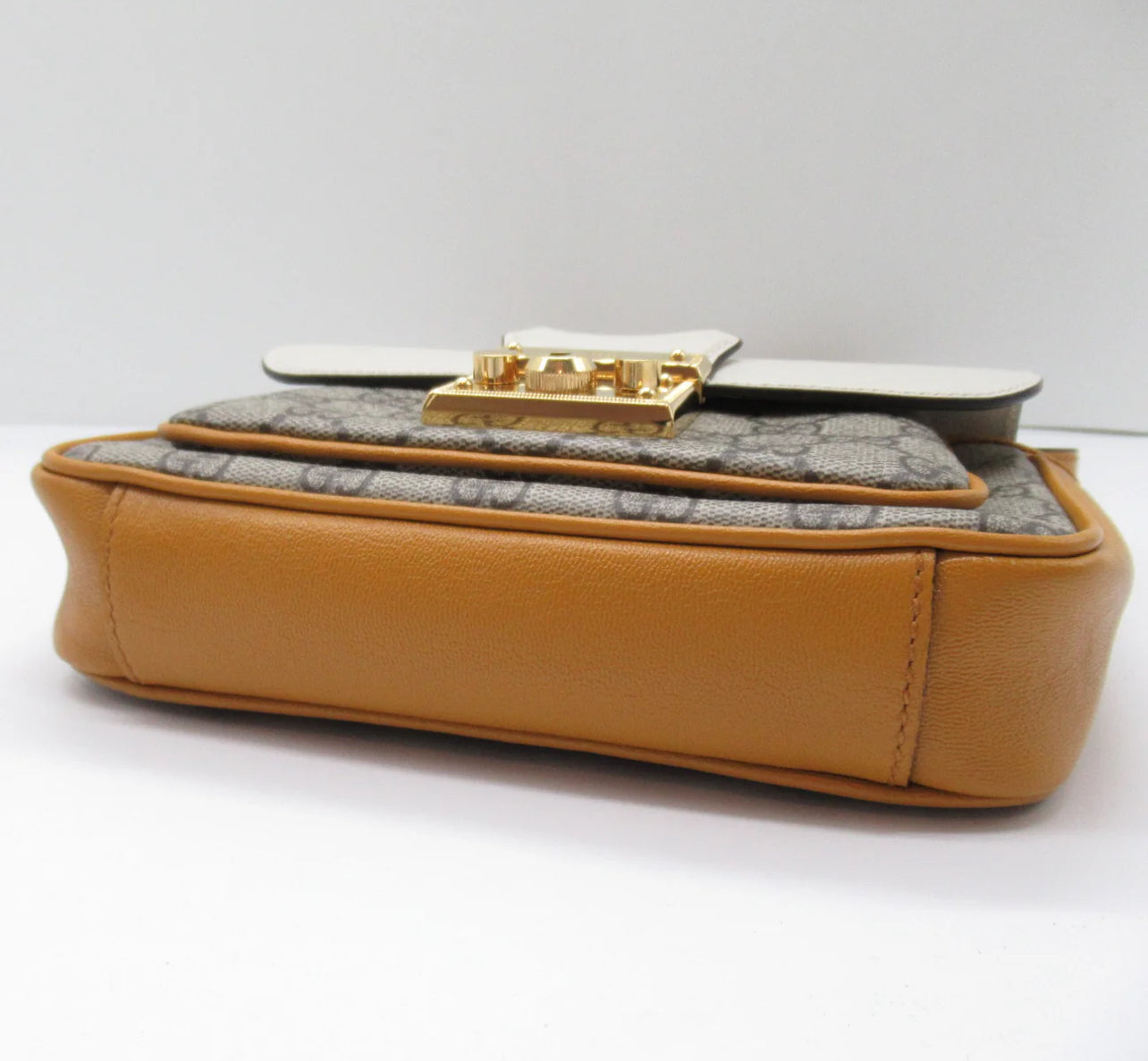 Gucci GG Supreme Monogram Mini Padlock Flap Pocket Shoulder Bag Beige Mystic White Sun Oil