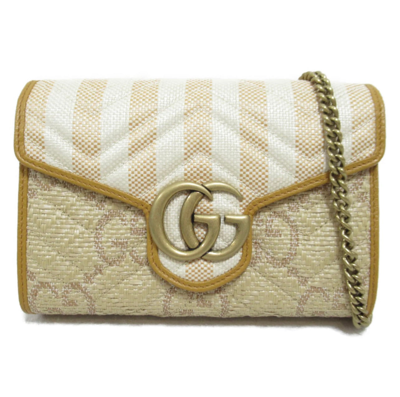 Gucci Raffia Jumbo GG Monogram Wallet on Chain
