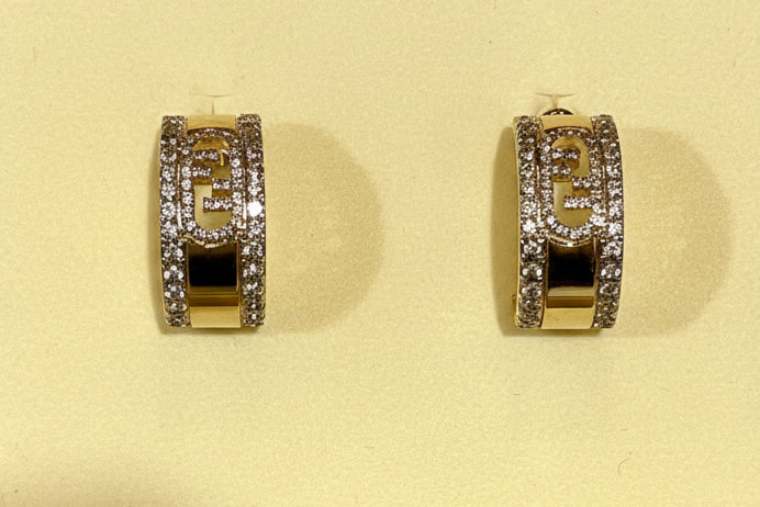 Fendi Crystal Embellished Gold Hoop Earrings