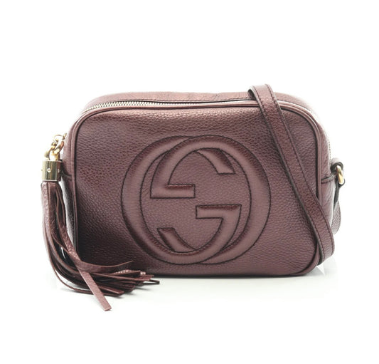 Gucci Metallic Pebbled Leather Small Soho Disco Shoulder Bag burgundy