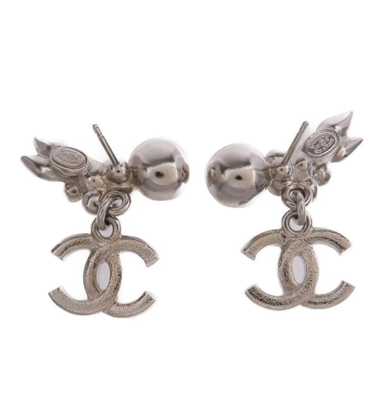 Chanel Rhinestone/Pearl Floral Silver Earrings