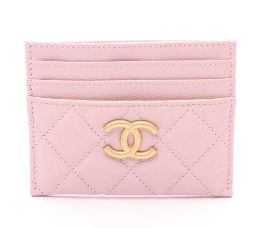 Chanel Quilted Caviar Cardholder Pink/Gold