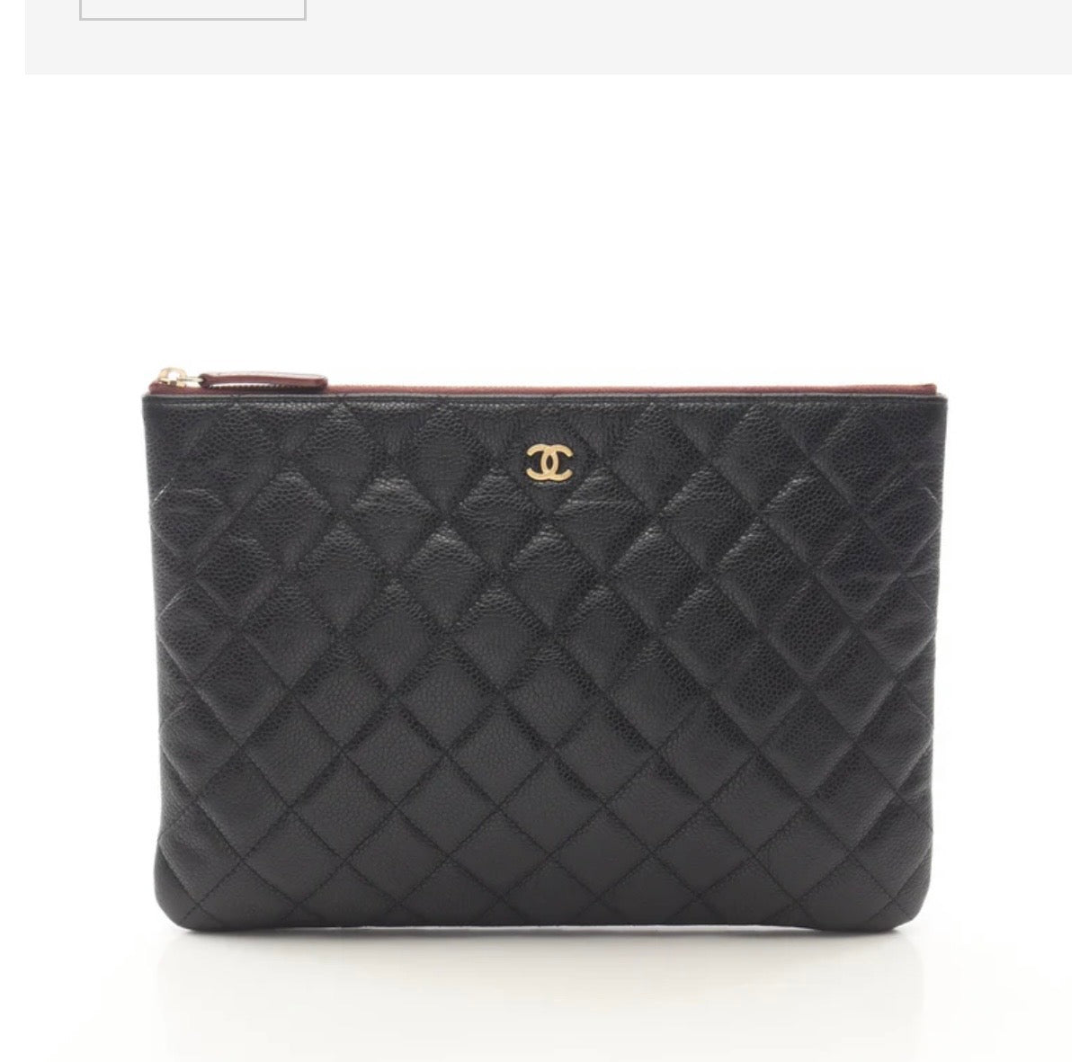 Chanel O Case clutch in black quilted caviar leather