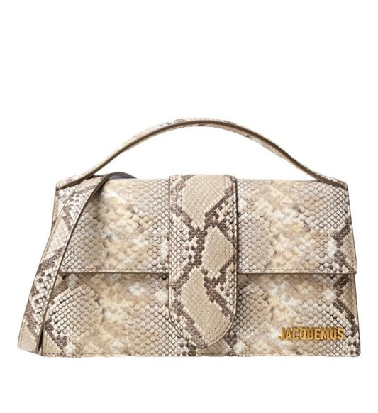 Jacquemus Le Grand Bambino Snakeskin Embossed Leather Beige