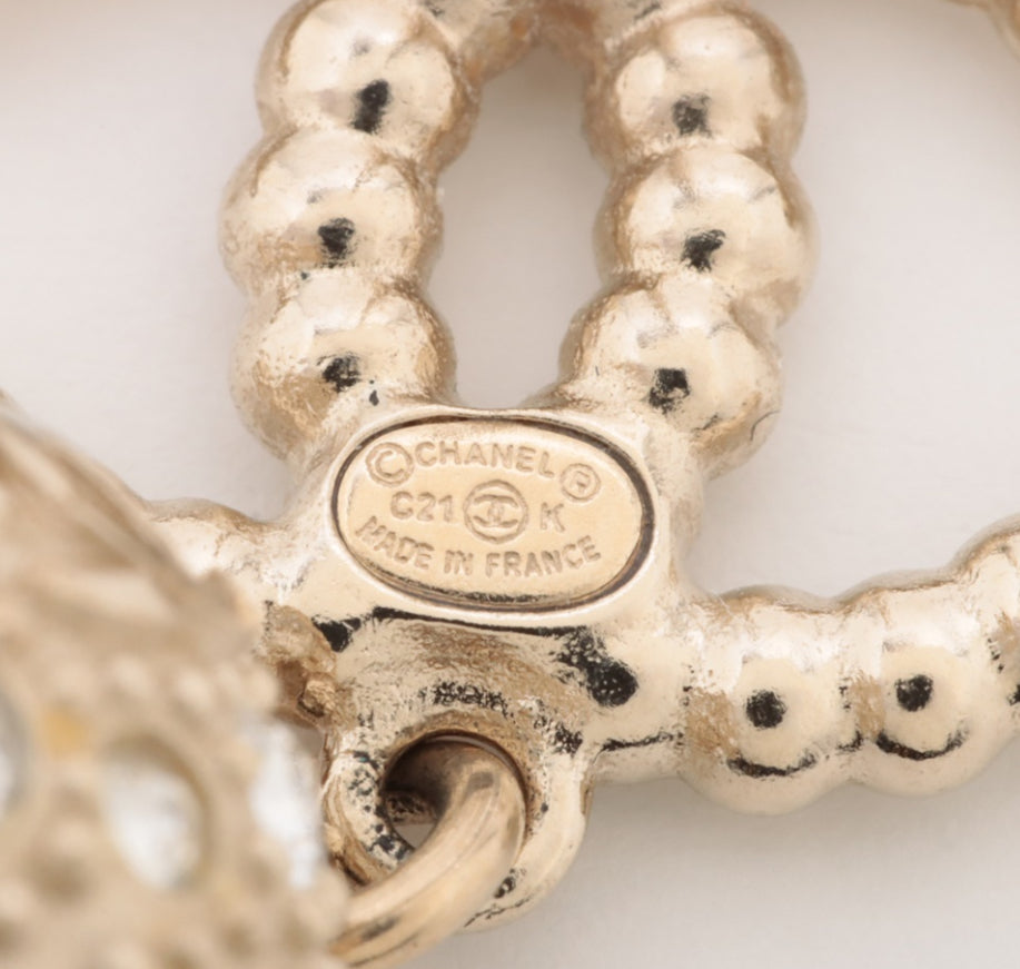 Chanel Crystal Pearl CC Drop Earrings