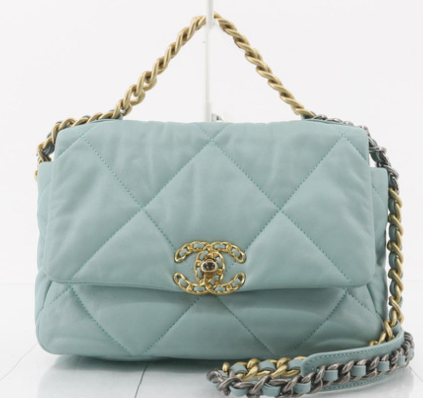 Chanel 19 Medium Quilted Lambkin Light Blue