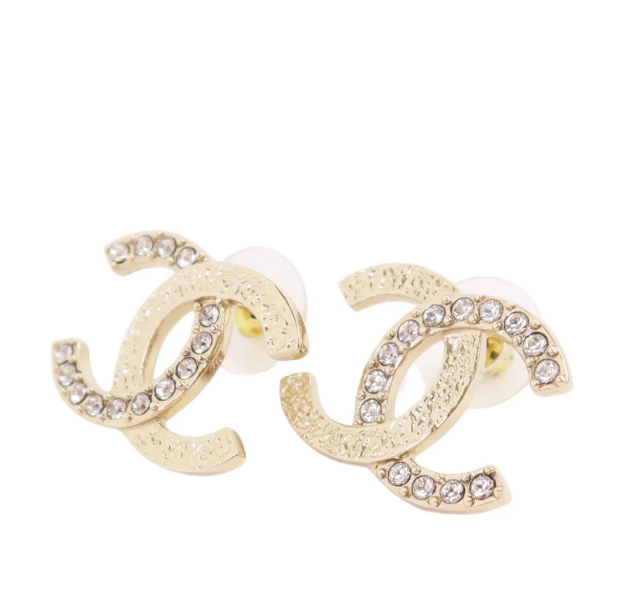 Chanel Crystal CC Gold Earrings