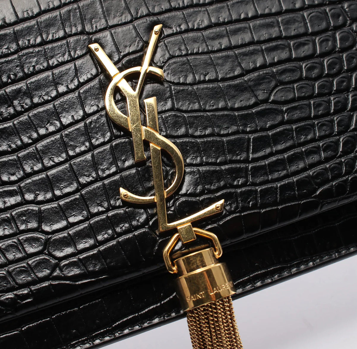 Saint Laurent Kate Tassel Croc Embossed