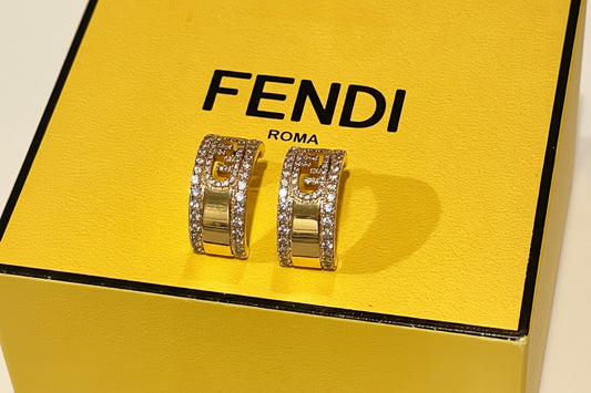Fendi Crystal Embellished Gold Hoop Earrings