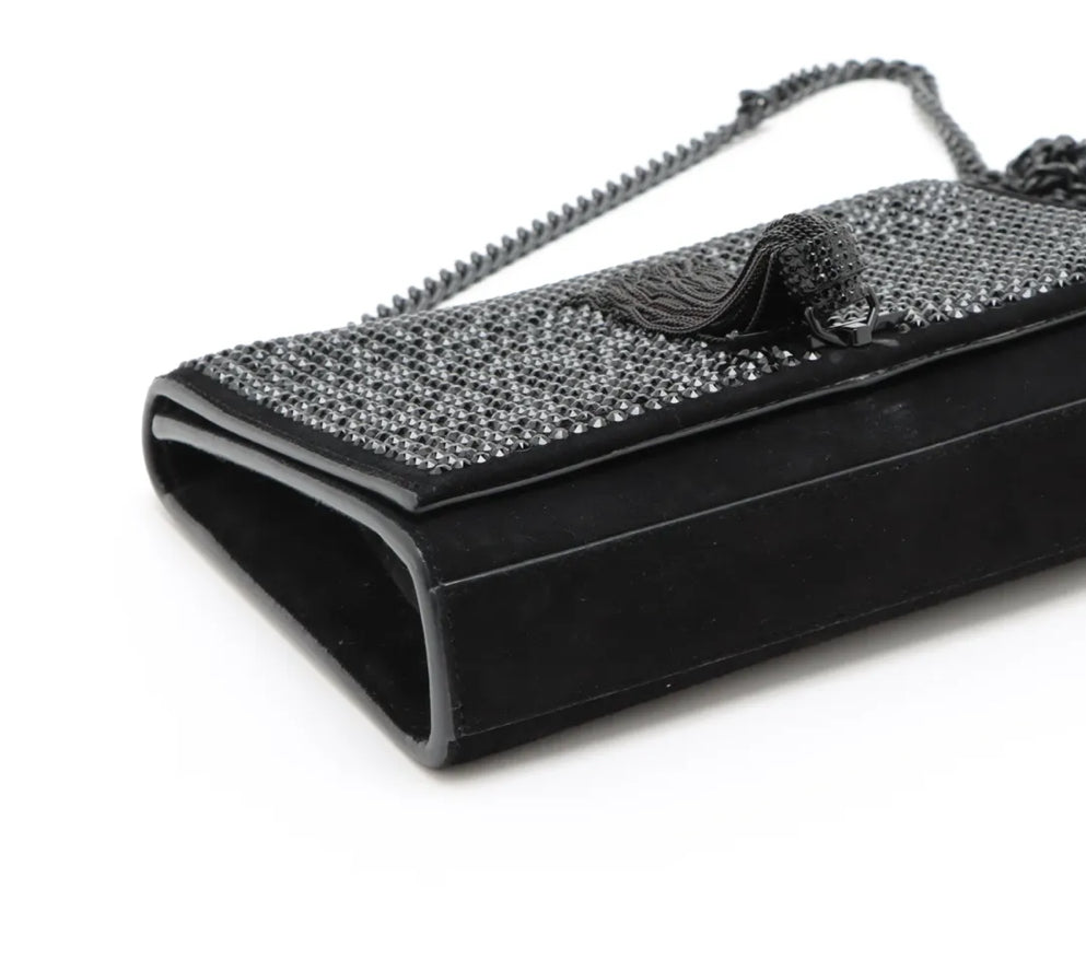 Saint Laurent Kate Tassel Black Rhinestone/Suede