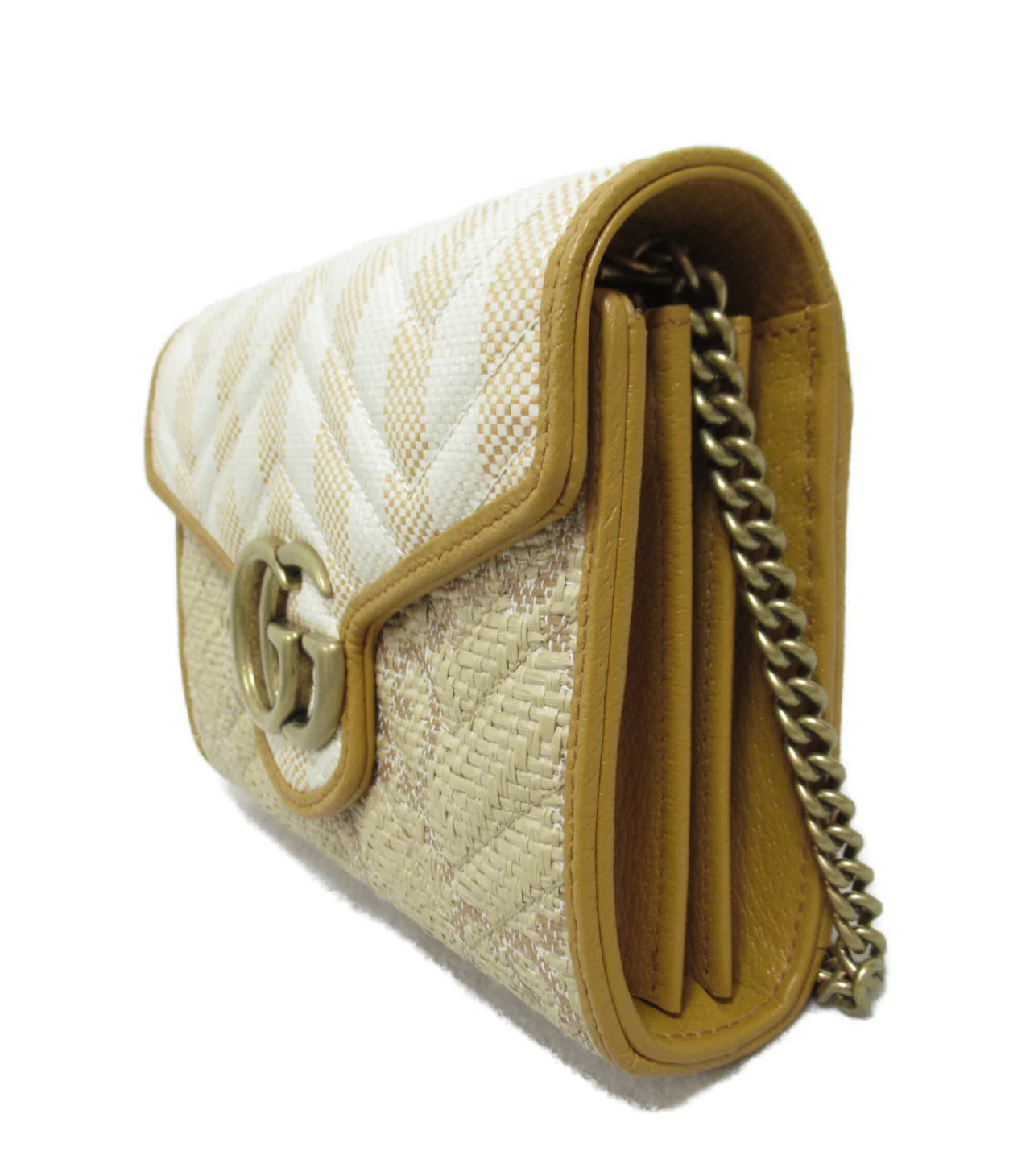Gucci Raffia Jumbo GG Monogram Wallet on Chain