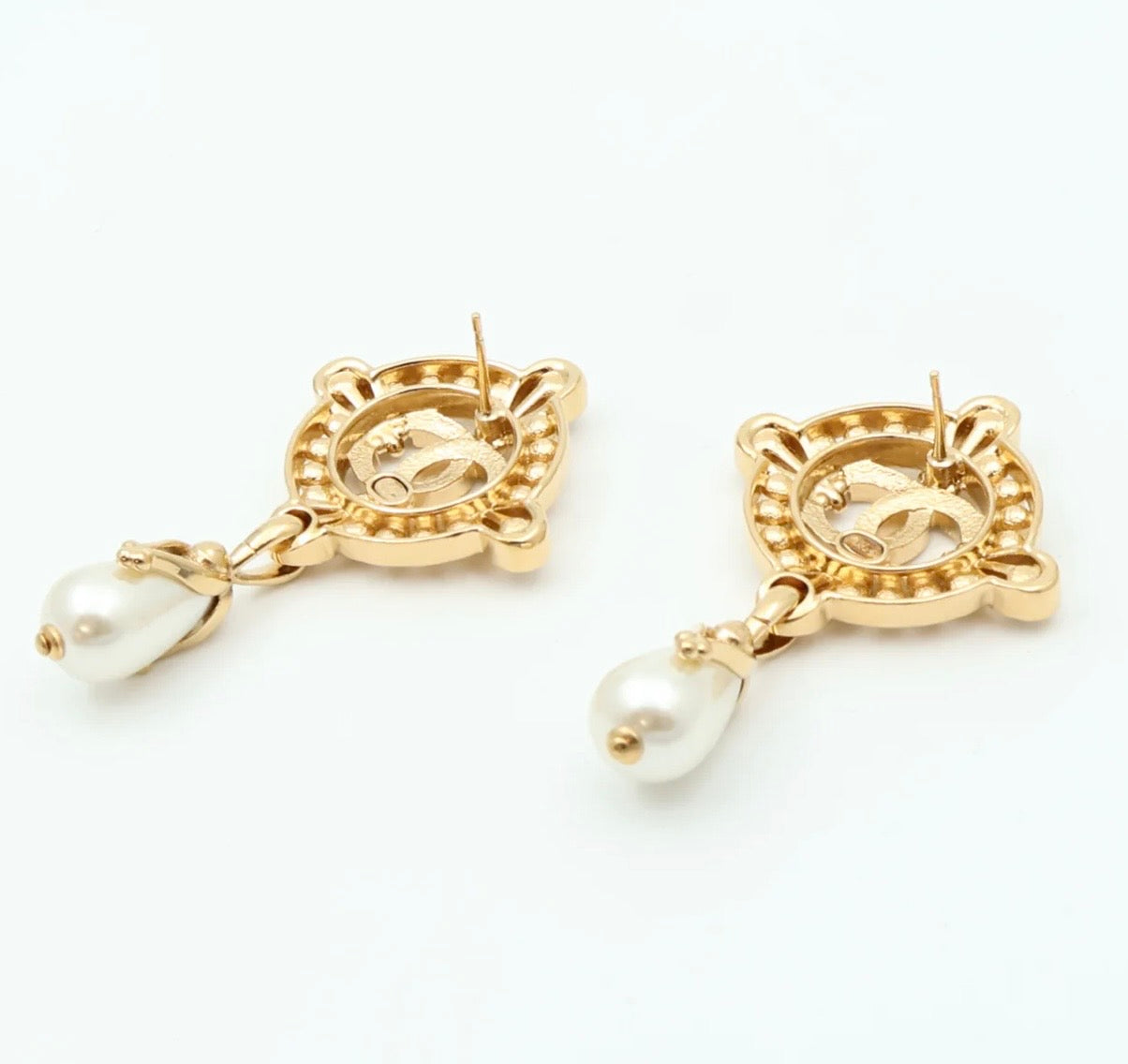 Chanel Compass Pearl Drop Earrings