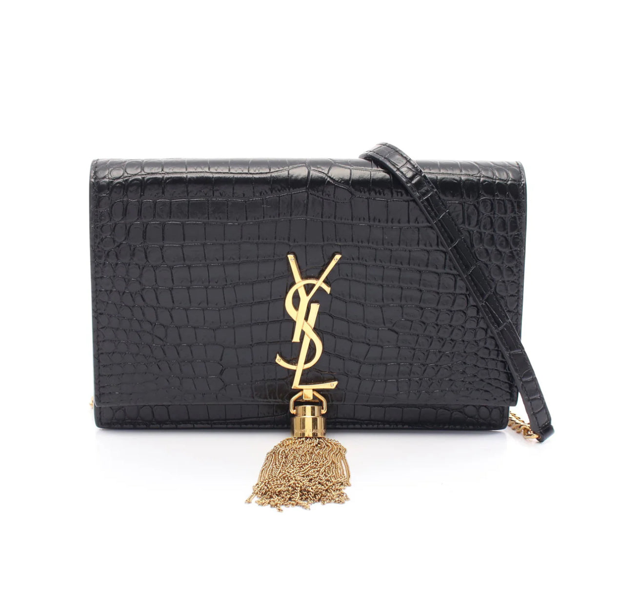 Saint Laurent Kate Tassel Croc Embossed