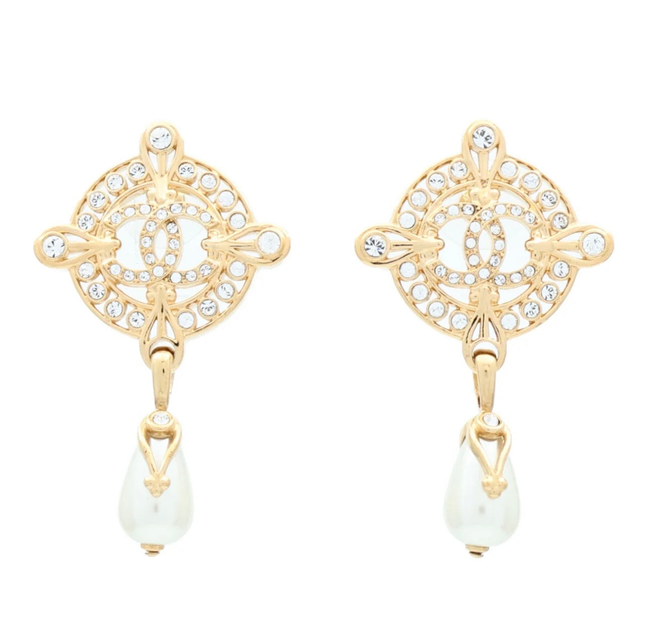 Chanel Compass Pearl Drop Earrings
