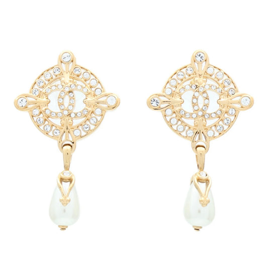 Chanel Compass Pearl Drop Earrings