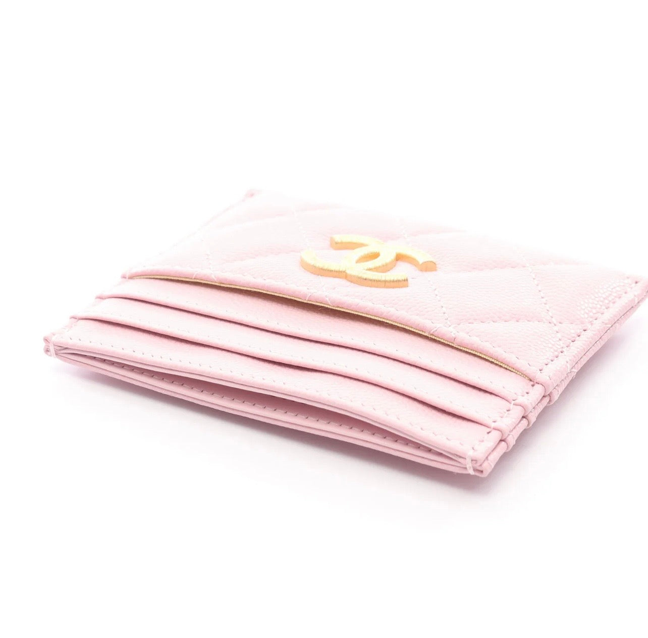 Chanel Quilted Caviar Cardholder Pink/Gold