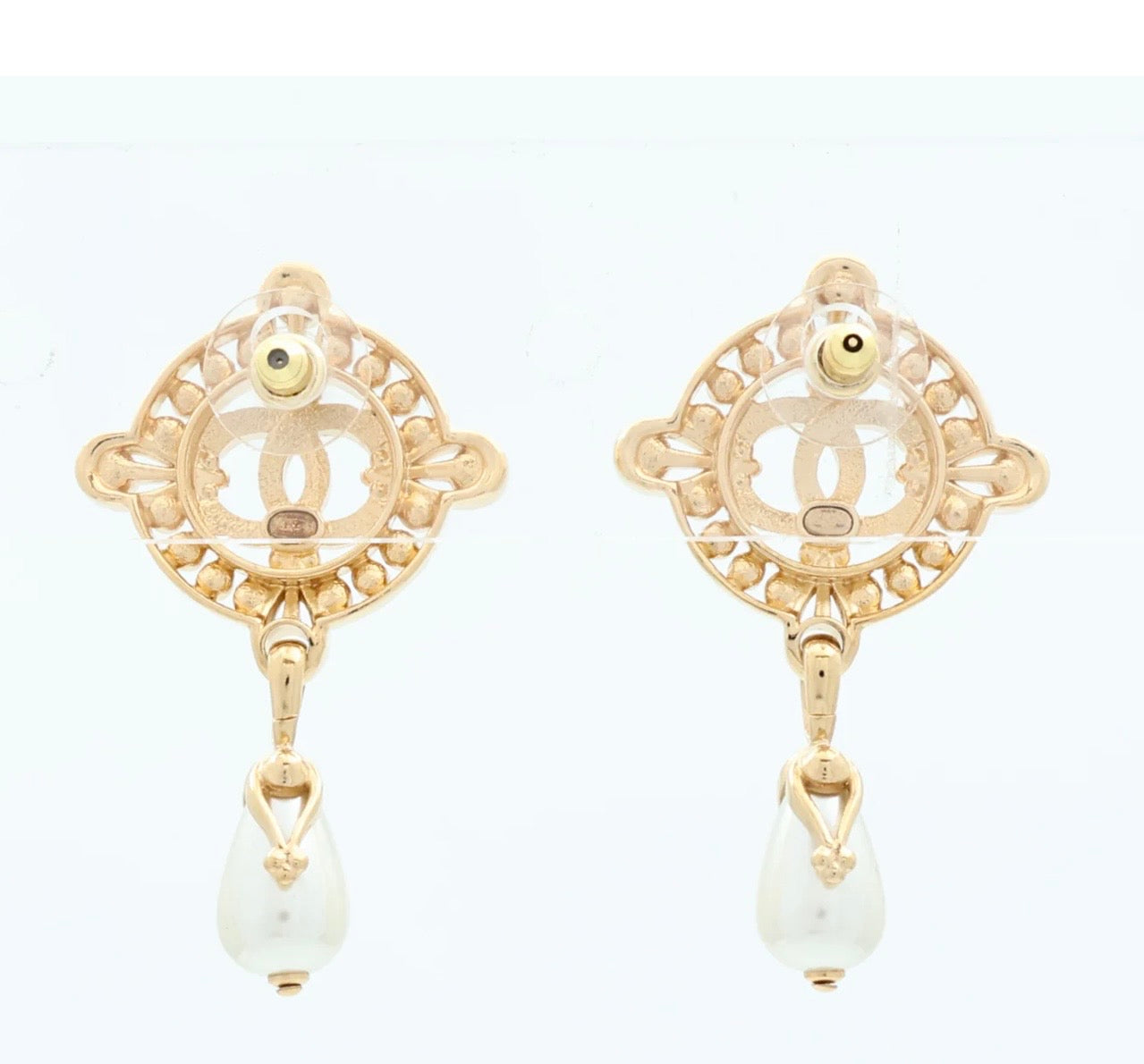 Chanel Compass Pearl Drop Earrings
