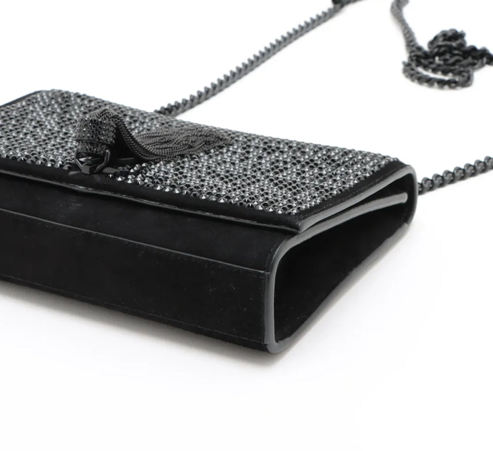 Saint Laurent Kate Tassel Black Rhinestone/Suede