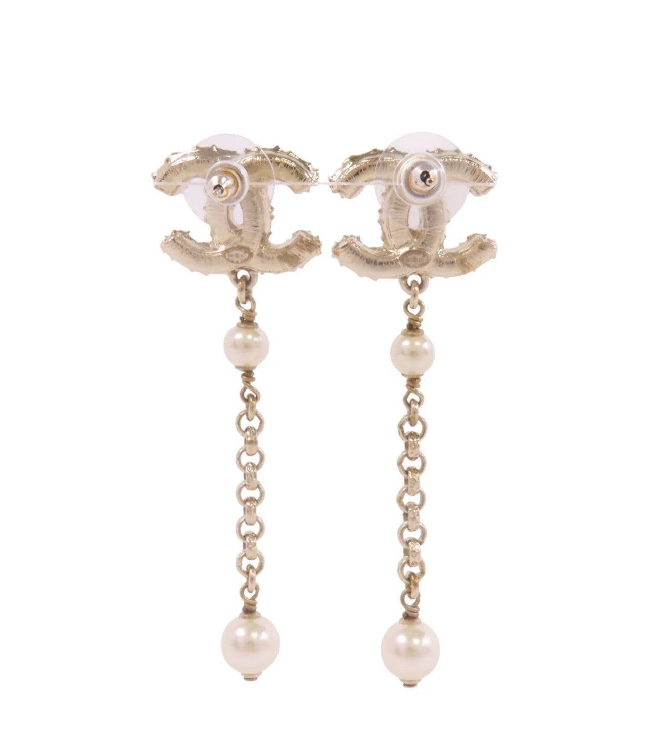 Chanel CC Logo Faux Pearl Drop Earrings
