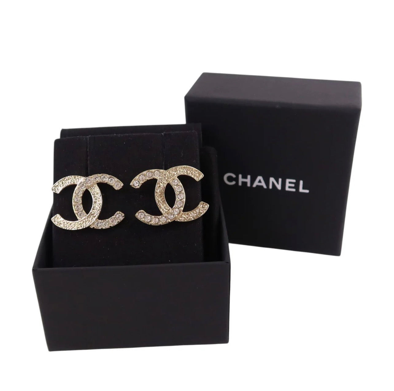 Chanel Crystal CC Gold Earrings