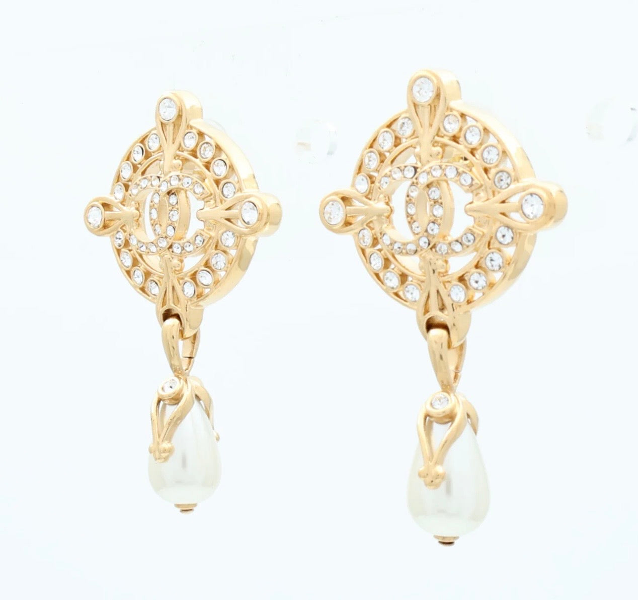 Chanel Compass Pearl Drop Earrings