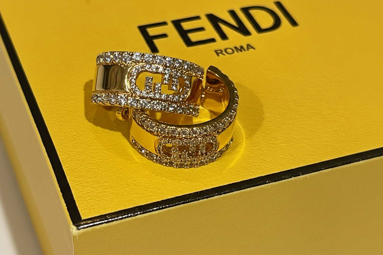 Fendi Crystal Embellished Gold Hoop Earrings