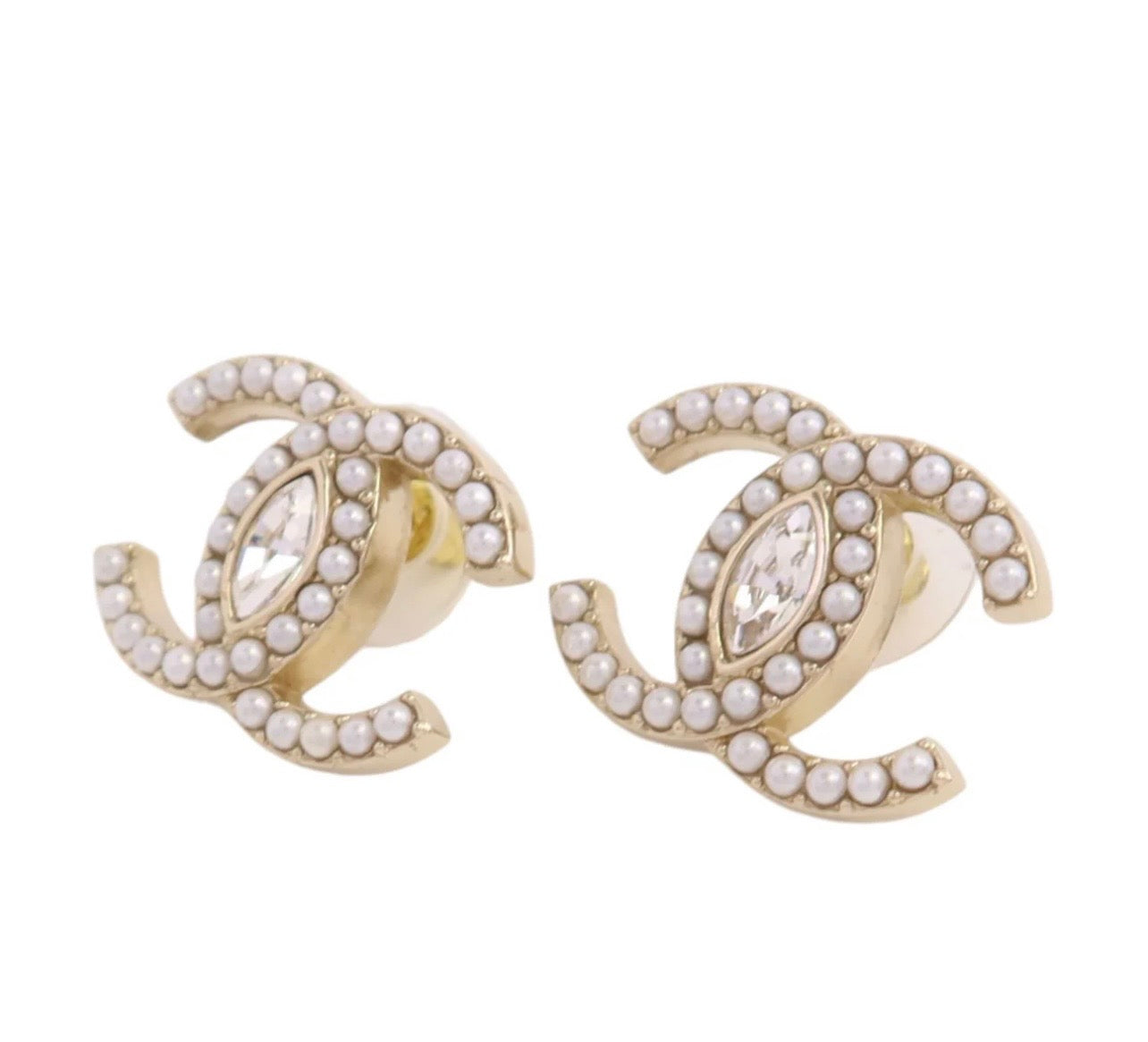 Chanel Faux Pearl Marquise Cut Crystal Earring