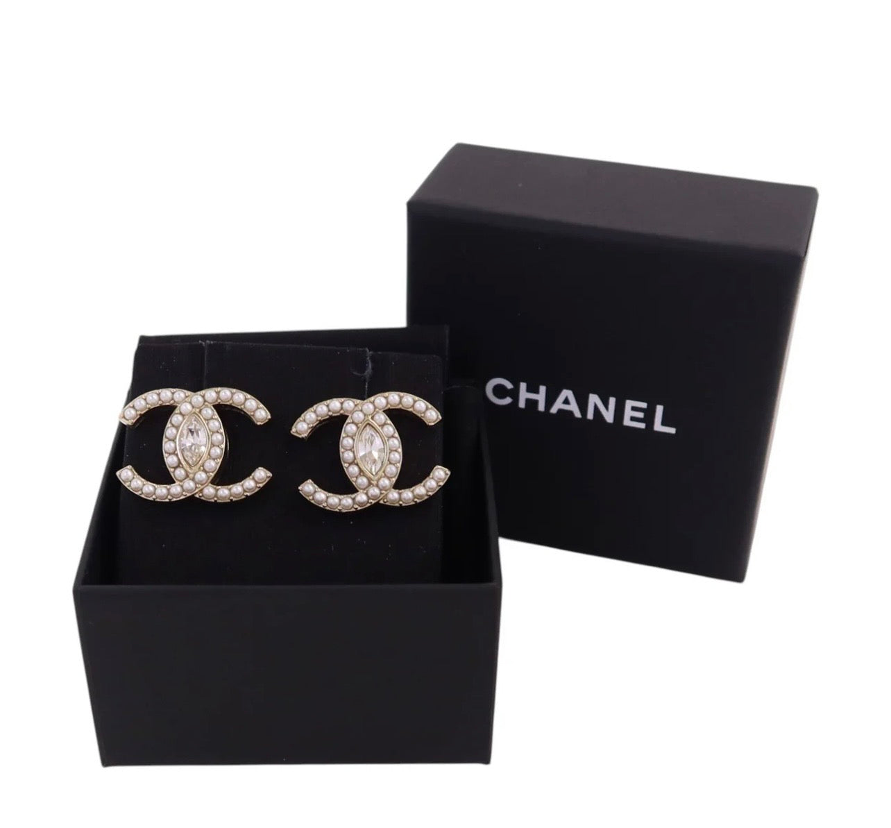 Chanel Faux Pearl Marquise Cut Crystal Earring
