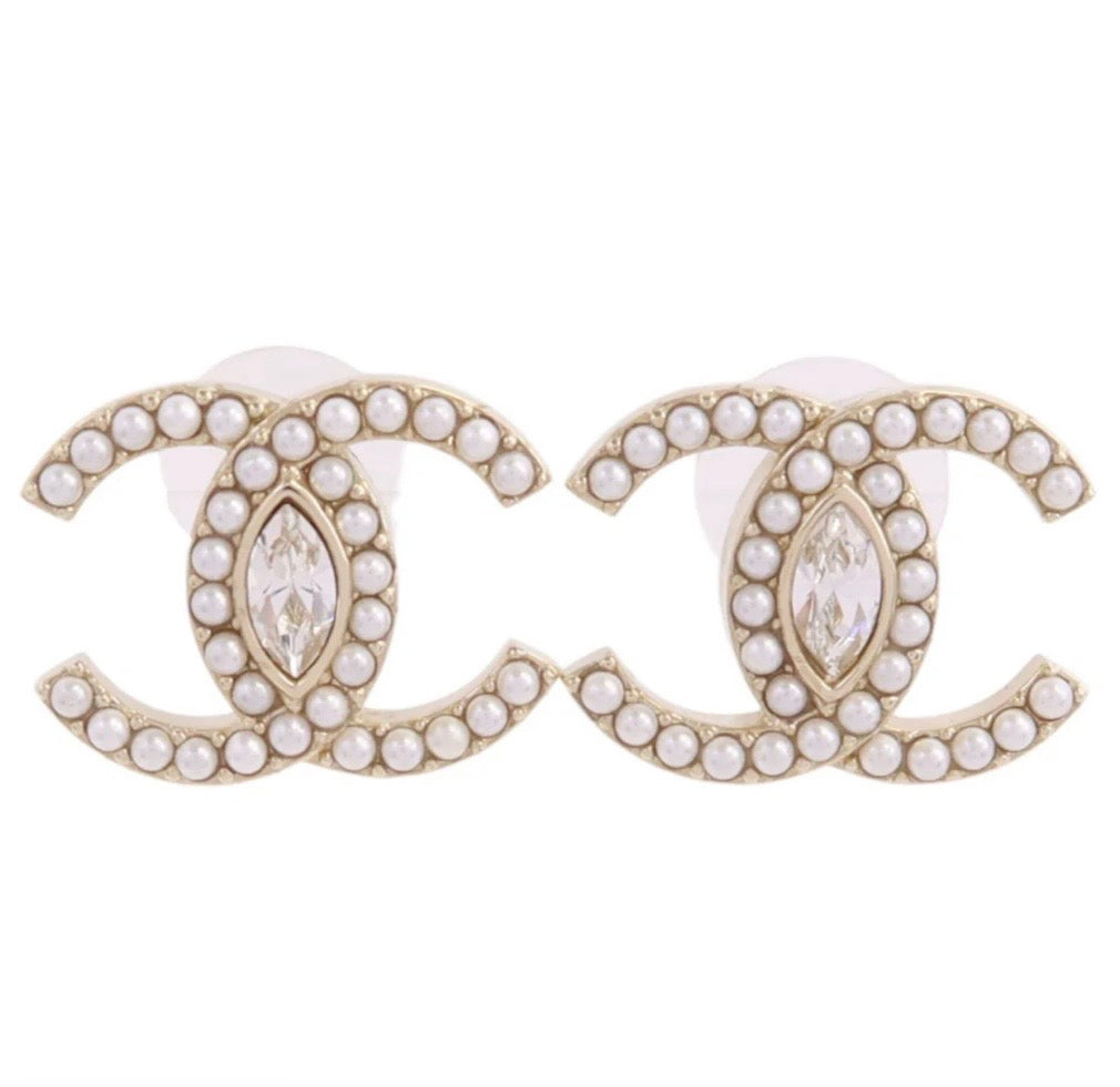 Chanel Faux Pearl Marquise Cut Crystal Earring