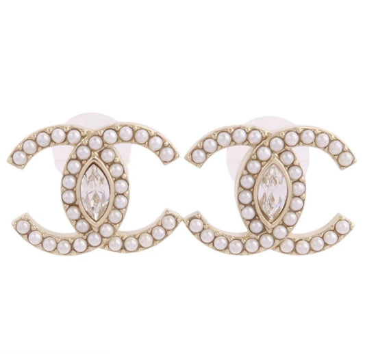 Chanel Faux Pearl Marquise Cut Crystal Earring