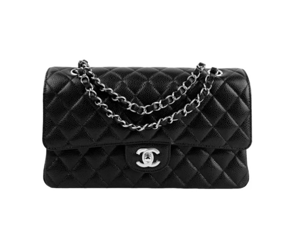 Black Quilted Caviar Classic Double Flap Medium